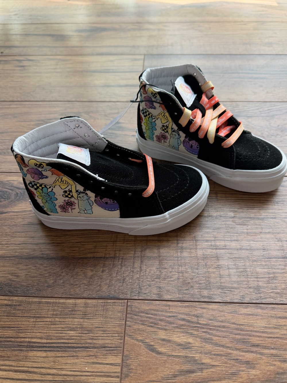 Vans Kids Black High-Top Sneakers with Pastel Cartoon Panels and Ombre Laces